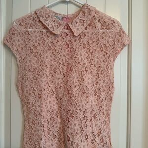 Thrifted in Rome Italy, Chic Lace Blouse in Soft Pink